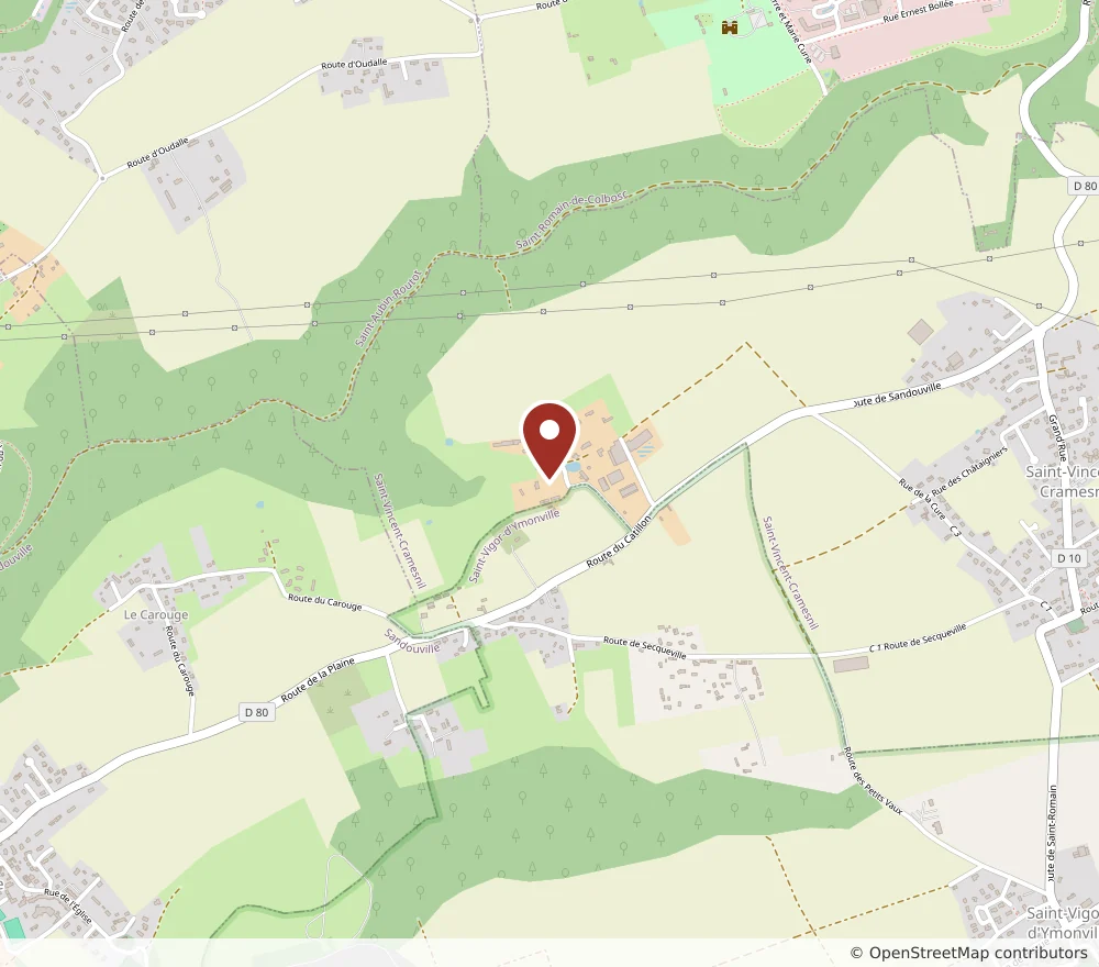 Plan de situation de La Ferme Dumesnil, 221 route du Castillon à Saint-Vincent-Cramesnil, entre Sandouville et Saint-Vigor-d'Ymonville.